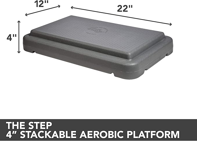 The Step (Made in USA) 4 Inch Stackable Aerobic Exercise Platform (Grey) with Non-Slip Surface and Nonskid Feet to Prevent Sliding