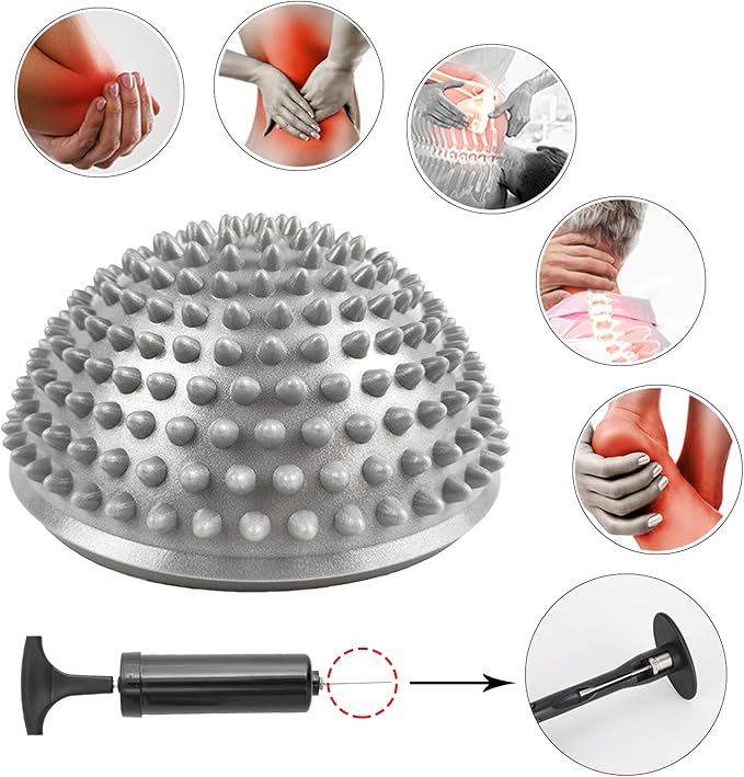 2 Pcs Hedgehog Balance Pods for Kids & Adults, Half Dome Pilates Ball Trainer with Hand Pump, Spiky Sensory Stepping Stones for Stability Training, Yoga, Gymnastics, Foot Massage & Motor Skills Development