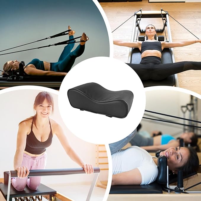 Pilates Head Cushion, Pilate Head and Neck Support Pillow, Black PU Leather Cushion for Pilates Reformer Accessories, Assist Headrest Neck Reformers Support for Home Gym Sports