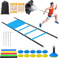 Speed Agility Training Equipment Set - 20ft Agility Ladder, 10 Disc Cones, Resistance Parachute, 5 Resistance Bands & Carry Bag | Football Soccer Basketball Fitness Drills