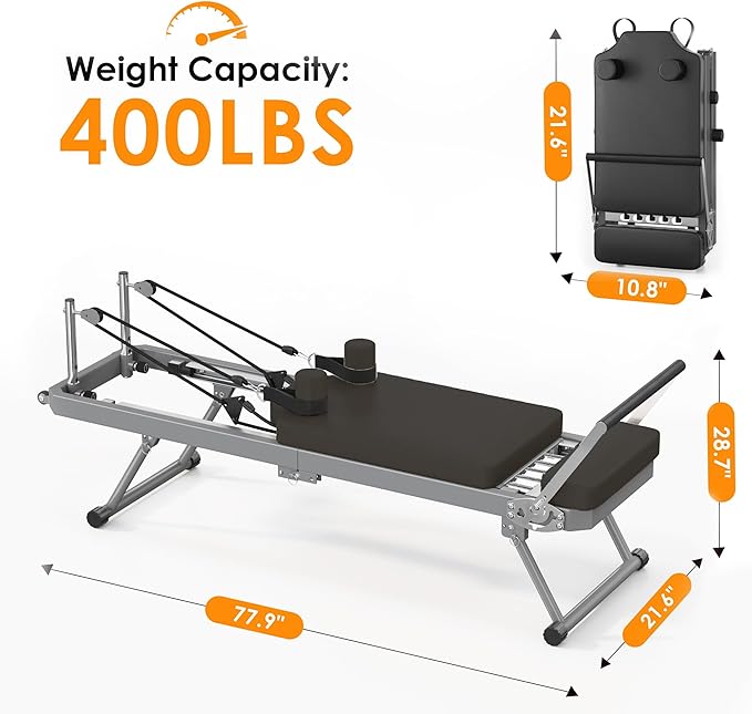 Pilates Reformer Machine for Home Use,Foldable Studio Grade Pilates Equipment, Reformer Pilates Machine with 5 Springs & 11 Resistance Levels | Suitable for Beginners& Professionals