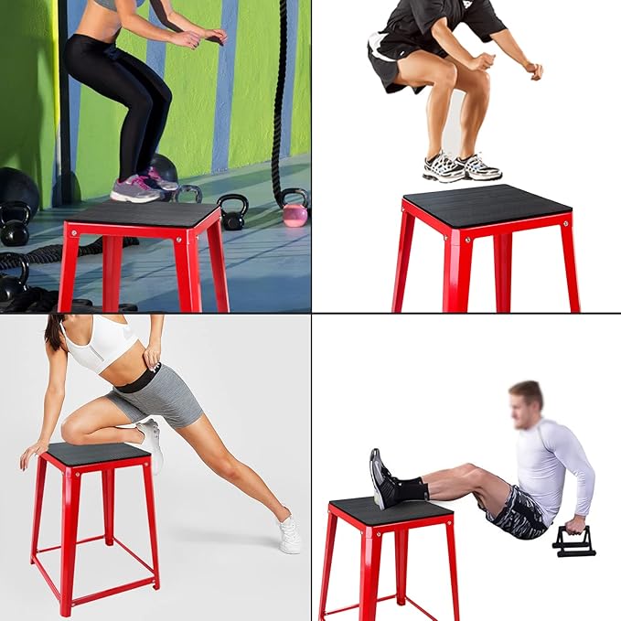 Plyometric Jump Box Set,12/18/24/30 Inch Anti-slip Jump Box Exercise,Red Plyo Box, Fiteness Step Up Box for Workout, Steel Up Box Jumps for Home Gym Training