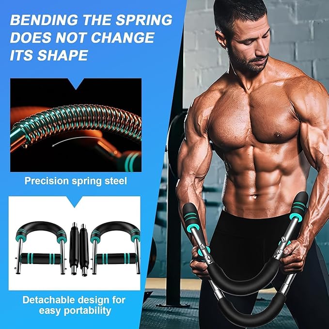 Chest Trainer for Men, Adjustable Chest Workout Equipment, Twister Arm Trainer Chest Workout Machine, Chest Exerciser Flex Bar, Upper Body Muscle Strength Training Device for Home Gym (U60-100lbs Kit)