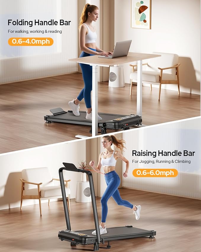 Foldable Treadmill with 10% Incline, Upgrade 3.5HP Low Noise Walking Pad Treadmill with Handle Bar, Trisomy 4 in 1 Portable Under Desk Treadmills for Home/Office, 350Lbs Capacity, APP & Remote Control