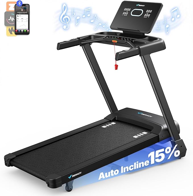 MERACH Treadmill with 15/18% Auto Incline, 55"/47"x18"/19" Wide Belt Treadmills, 0.5-8.7MPH/10MPH 3.5HP Brushless Incline Treadmill for Home, 350LBS Foldable Treadmills with Screen & APP & Heart Rate