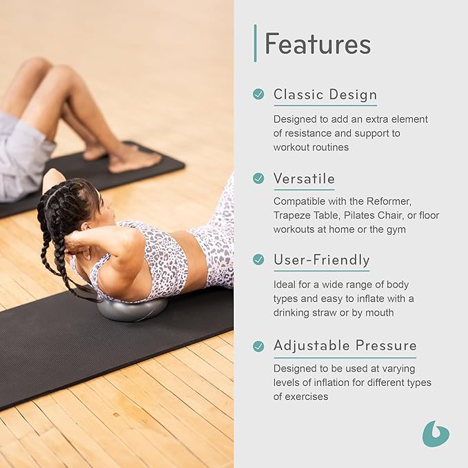 Balanced Body Inflatable Ball, Exercise Ball for Stability, Core Strengthening, and Fitness, Pilates Equipment for Home Gym or Studio Use, 8 Inches to 10 Inches, Storm Gray