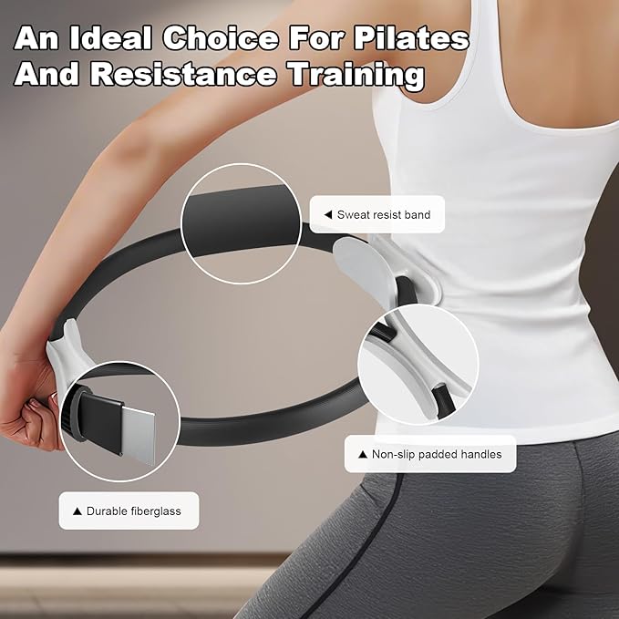 Pilates Ring 15 Inch Magic Circle Ring, Dual Padded Handles Pilates Rings Circle, Adjustable Yoga Ring