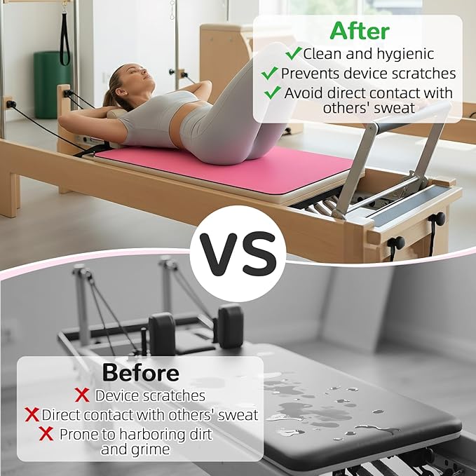 Non Slip Pilates Reformer Mat, Soft Suede Velvet Pilates Towel Mat, Pilates Mat with Multiple Equipment, Lightweight and Foldable, Sweat Wicking and Quick Drying, For Yoga and Fitness (Pink)