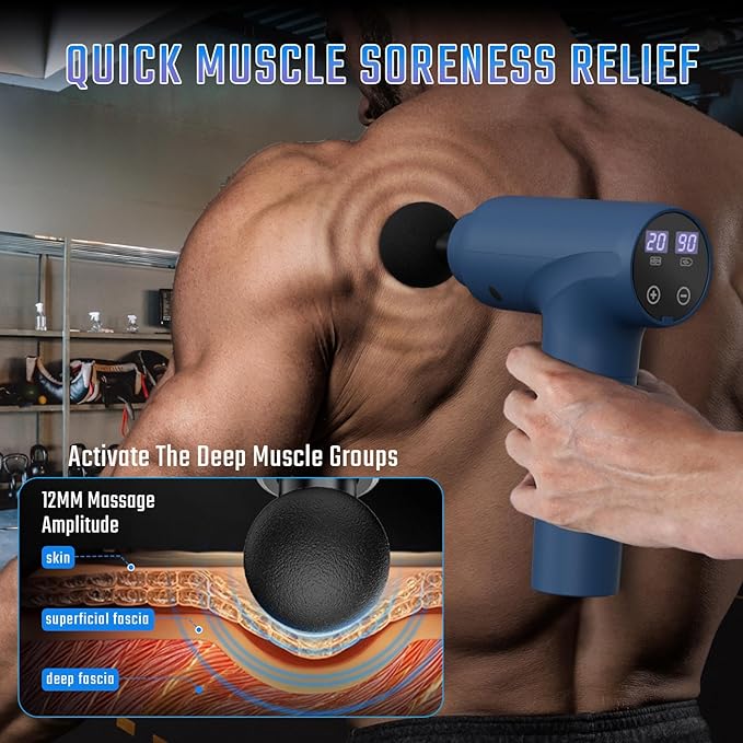 cotsoco Massage Gun Deep Tissue, Muscle Massage Gun with 9 Attachment Heads 20 Speeds & Silent Brushless Motor for Pain Relief, Handheld Percussion Back Massager Gun for Athletes