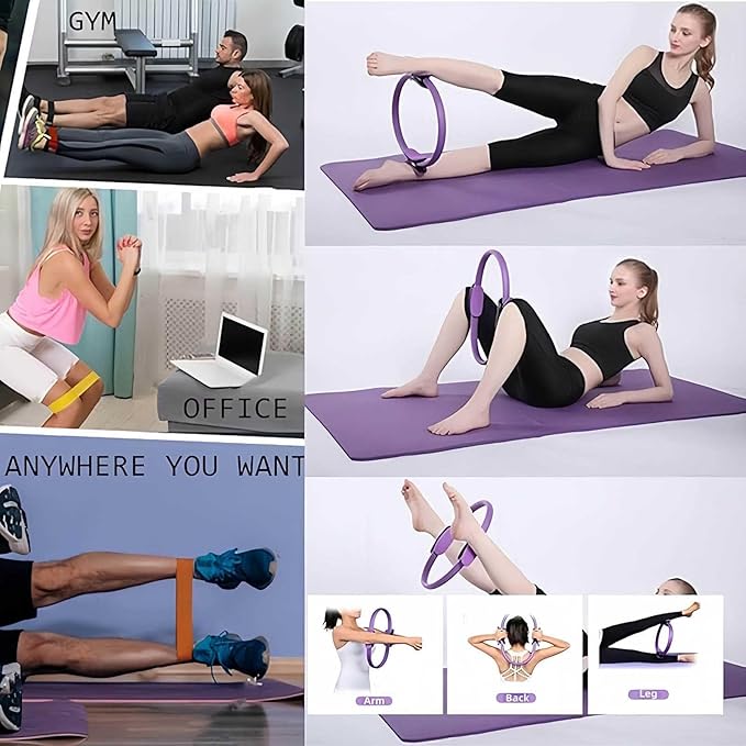 Pilates Ring Set for Home Workouts Women, Pilates Kit with Resistance Bands Magic Circle Accessories, Exercise Ball 9.8”, Portable Fitness Equipment for Home, Gym, Office Workouts