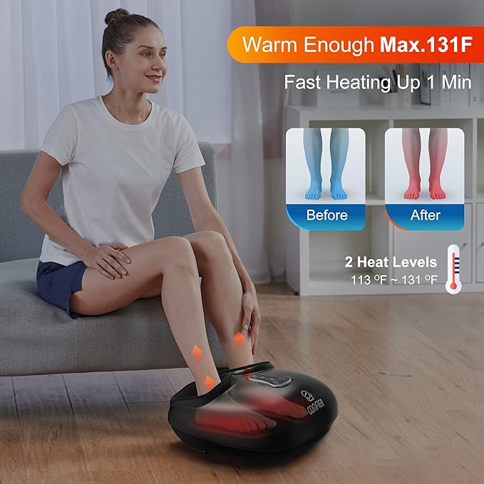 COMFIER Shiatsu Foot Massager with Heat,Vibration,Rolling Compression,Feet Massager for Plantar Fasciitis,Neuropathy Pain,Home Office Use,Fits Size up to 13IN,for Dad,Mom