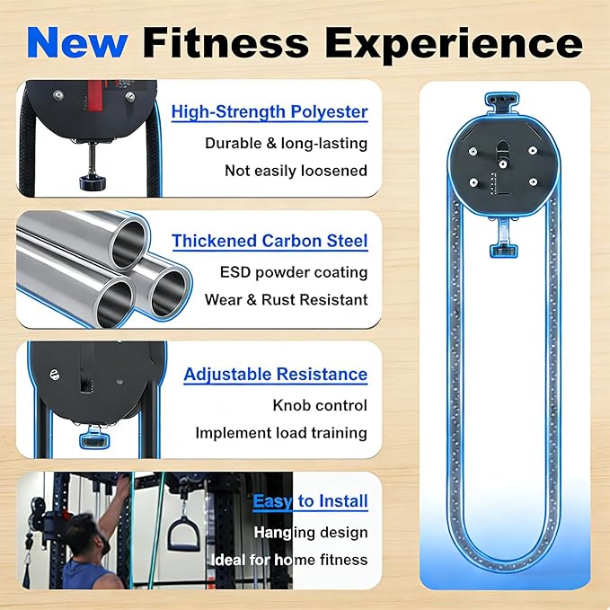 Endless Rope Trainer, Home Gym Equipment, Pulley Cable Machine System with Adjustable Resistance, Portable Rope Exercise System for Home Gym, for Arm, Back & Grip Training