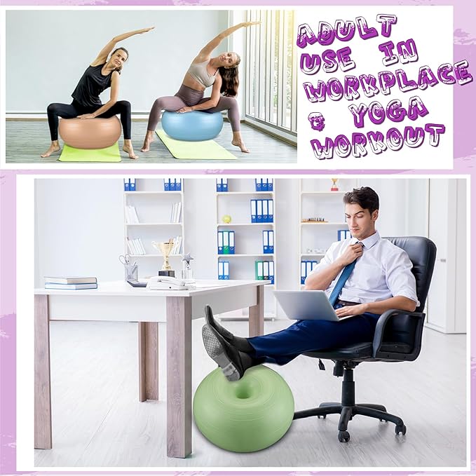 Libima 8 Pcs Flexible Seating for Classroom Inflatable Yoga Ball Chairs with Pump Donut Exercise Ball Chair Cushion Seat for Office Balance and Stability Training Home Gym