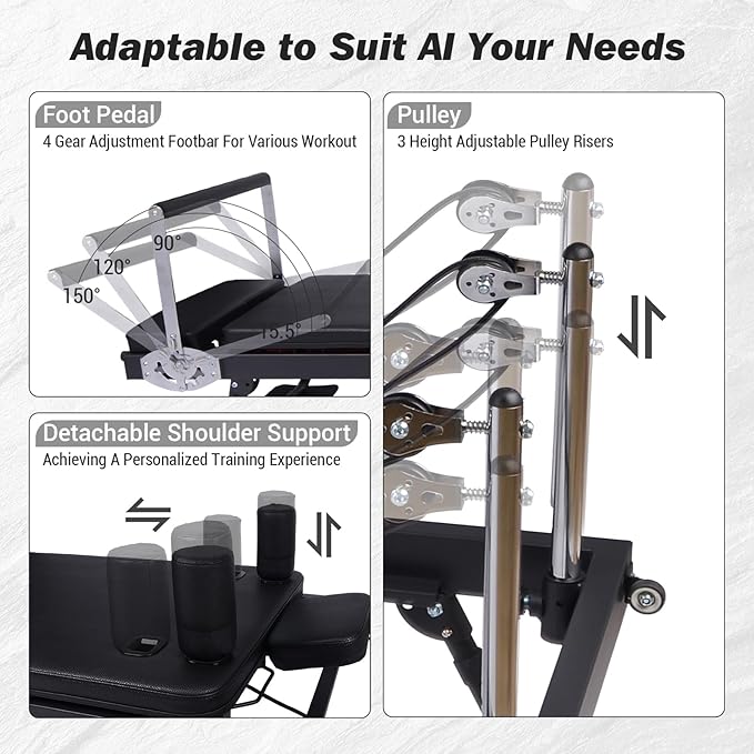 Pilates Reformer, 91 in Foldable Reformer Pilates Machine, Pilates Equipment with Springs and Resistance Ropes for Advanced and Beginners Users