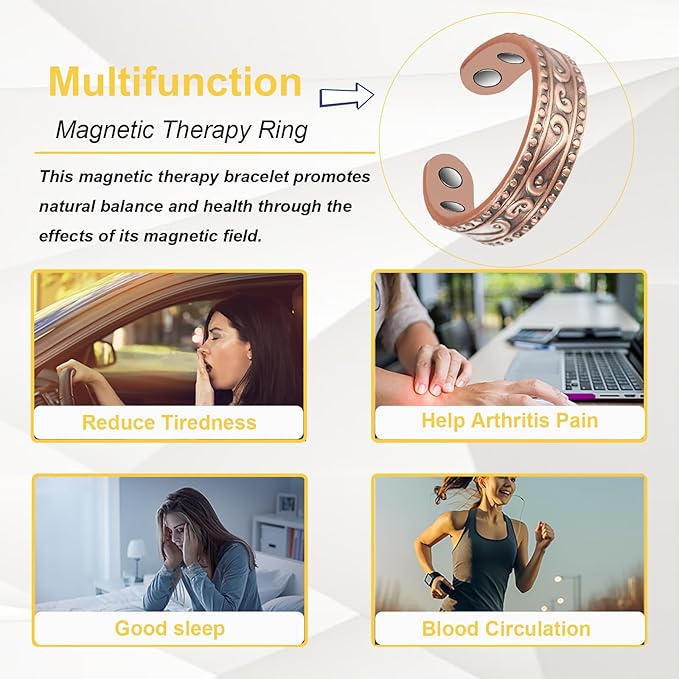 Copper Rings for Women, 99% Pure Copper Retro Adjustable Magnetic Ring,Copper Jewelry Present (0955)