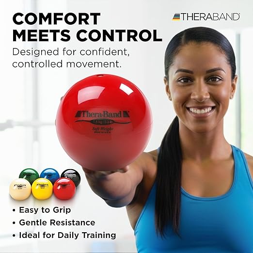 THERABAND Soft Weight, 4.5" Diameter, Weighted Balls for Baseball, Weighted Balls for Softball, Hand Held Ball Shaped Isotonic, Shoulder Strength, Rotator Cuff & Throwing Trainer, Assorted Set of 6
