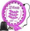 Weighted Exercise Hoop Plus Size 32 Detachable Knots, No Falling Smart Huula Hoop for Adults & Beginners, 2 in 1 Abdomen Fitness Massage with Auto Spinning Ball - Purple