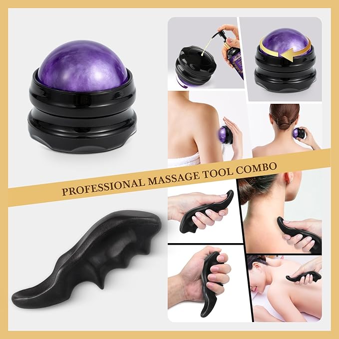 3 Pack Massage Oil for Massage Therapy, Lavender Oil for Relaxation, Sore Muscle Arnica Oil & Cellulite Massage Oil, with Massage Roller Ball & Thumb Saver Tool, Massage Kit for Him Her