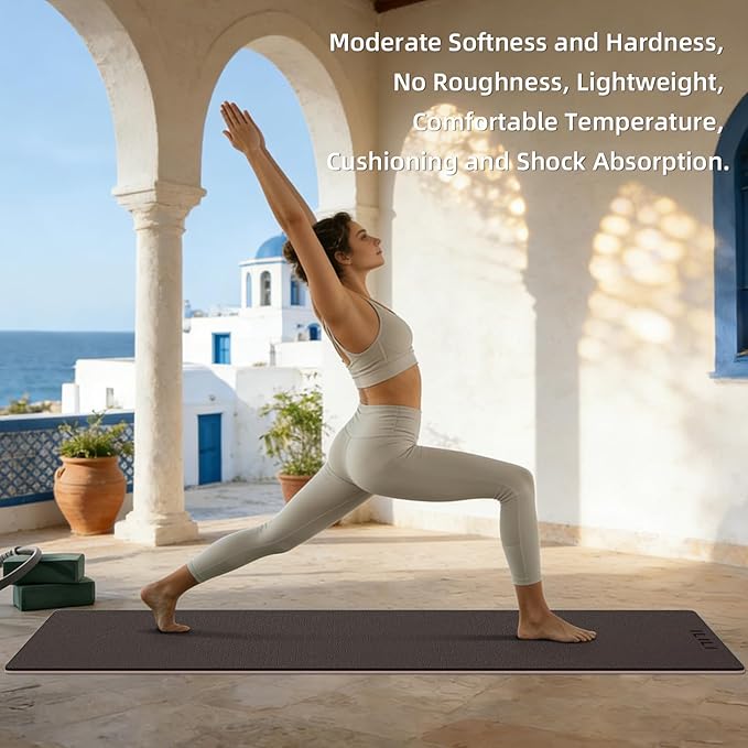 ILILI Yoga Mat Thick&Large Exercise Mats for Home Workout – Extra Wide Yoga Mat with Carrying Strap 76''x32.7''x0.35'' For Men & Women – Anti-Tear, Lightweight, Cushioned Support, Works Great on All Floors for Stretching, Pilates, Meditation and Floor ...