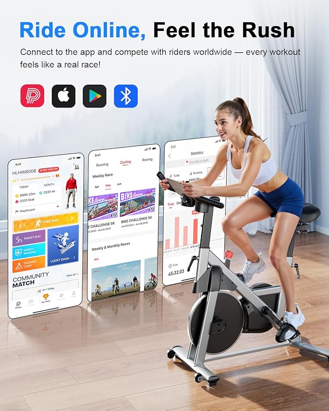 Superun Exercise Bike, Stationary Bikes for Home with Brake Pad, Low Noise Spin Bike with 300LBS Weight Capacity, Indoor Cycling for Home Gym with Pad Mount LCD Monitor and Cup Holder