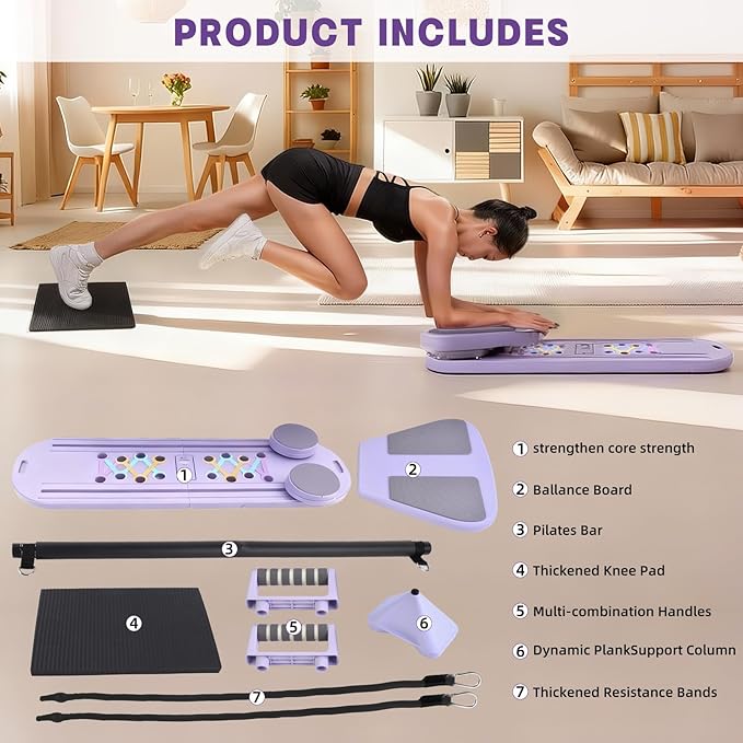 Pilates Board Foldable Pilates Reformer, 12-in-1 Multifunctional Portable Pilates Reformer Set