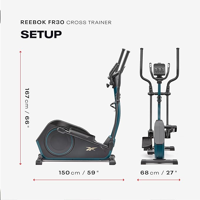 Reebok FR20 Home Elliptical Cross Trainer, Black, Cardio Exercise, 8 Resistance Levels, 264 lb. Capacity, Plus 60 Day Free Kinomap Membership