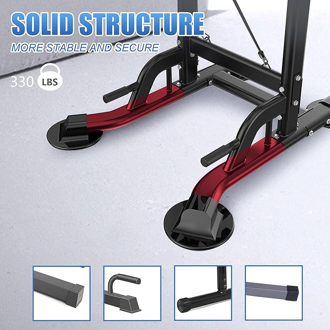 Pull Up Dip Station for Home Gym, Power Tower with Backrest, Adjustable Height Pull Up Bar Stand, Multifunctional Strength Training Fitness Workout Station