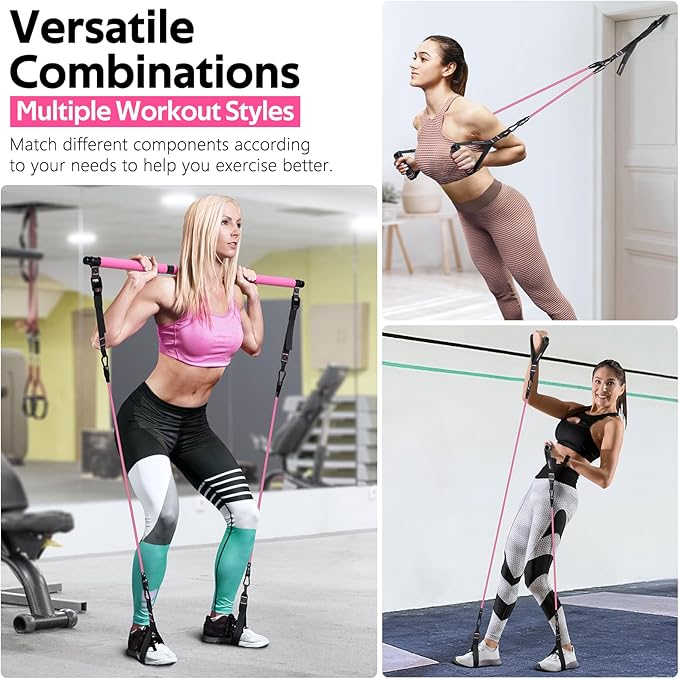 Pilates Bar Kit with Resistance Bands, Multifunctional Pilates Bar for Women & Men with Heavy-Duty Metal Adjustment Buckle, Pilates Home Equipment for Full BodyWorkouts
