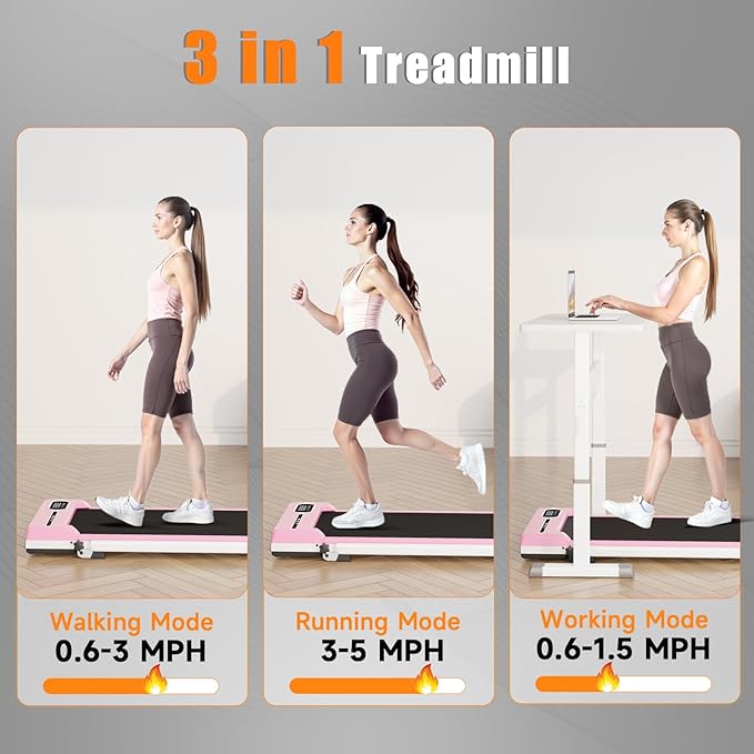 Incline Walking Pad with Handle Bar, Foldable Portable Under Desk Treadmill for Home Office, Ultra Quiet <45dB, Safety Lock, 300+ LB Capacity