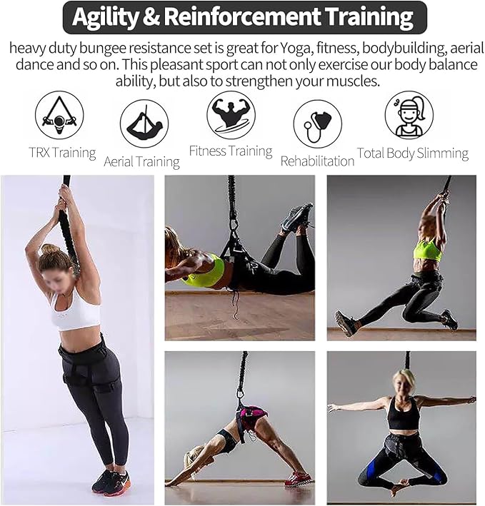 Ceiling Mount Yoga Bungee Resistance Belt Set, 360° Rotational Suspension Trainer For Aerial Fitness Enthusiasts