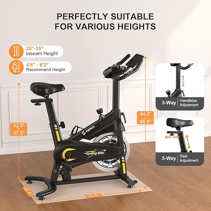 Exercise Bikes for Home,Spin Bike with Adjustable Magnetic,Brake Pad Resistance Silent Belt Drive,350lbs/300lbs Weight Capacity &Upgraded Version Seat for Home Cardio&Weight Loss(QM-530W)
