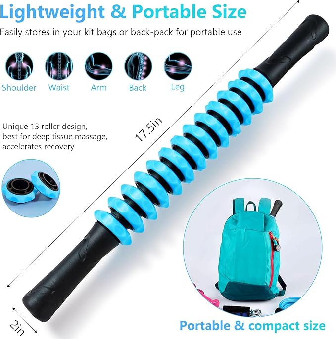 Muscle Roller Stick, Yoga Massage Roller Bar Fitness Beauty Tool for Athletes Relief Leg Back Pain (Blue)