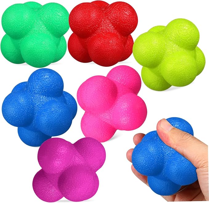 6 Pack Reaction Balls Hexagonal Fitness Training Balls Reaction Speed Training Toys for Sports Baseball Soccer Volleyball Football