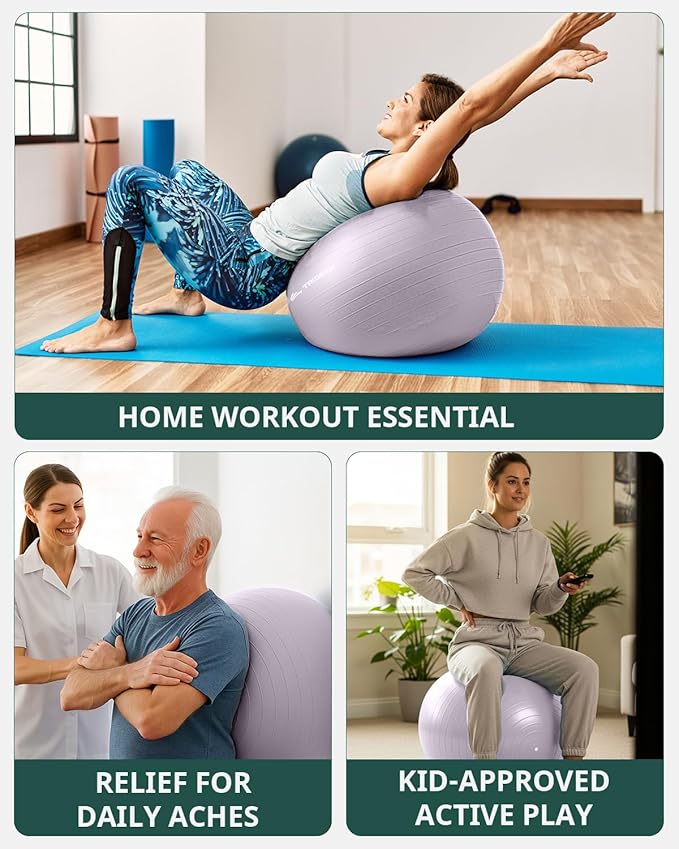 Trideer Exercise Ball Yoga Ball,Office Seating & Balance Ball Chair, Stability Ball for Pilates, Physical Therapy,Core Training & Balance Improvement & Stretching