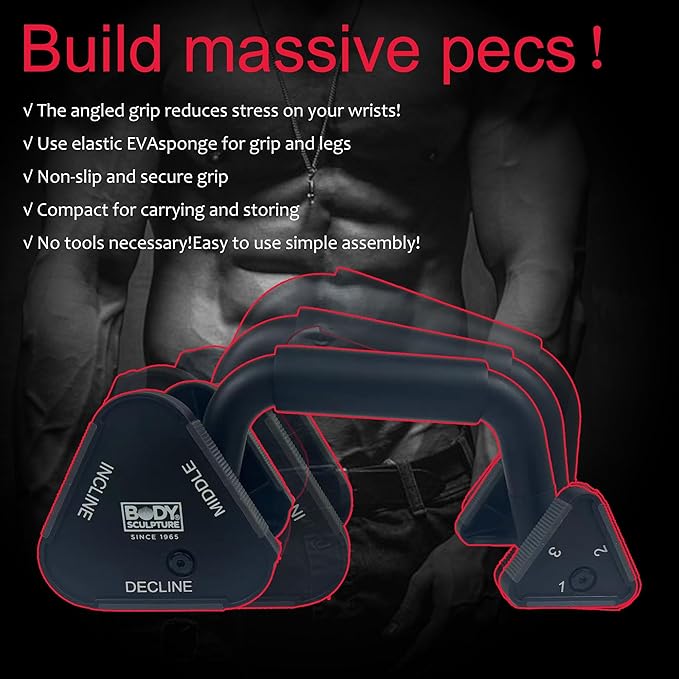 Body Sculpture Adjustable Push up bars strength training with foam grip & non-slip handling.The leg height is adjustable Push Up Stands for Men & Women