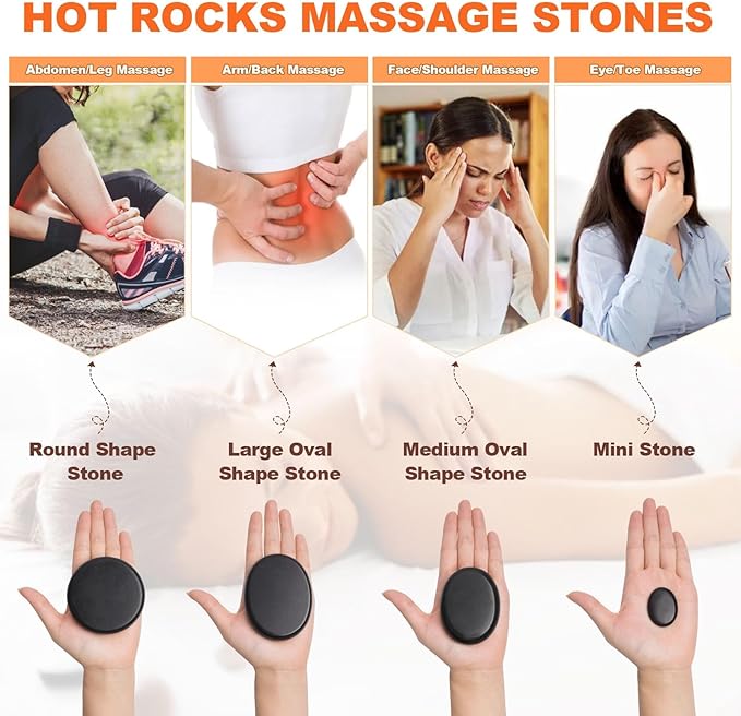 Hot Stones Massage Warmer Kit, 9Pcs Hot Stones Massage Set Portable Hot Stone with Heater, Hot Rocks Basalt Massage Stones for Home Spa Warming Therapy Relaxing