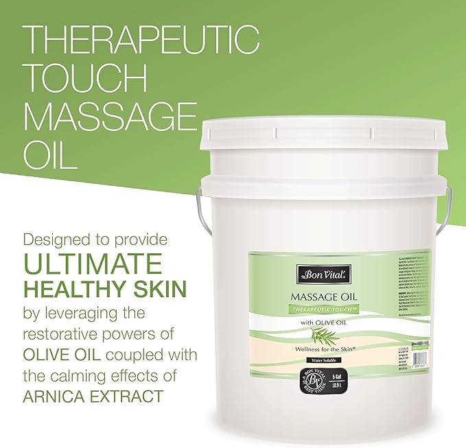 Bon Vital' Therapeutic Touch Massage Oil, 5-Gallon Pail, Unscented Massage Oil for Massage Therapy With Olive Oil, Lightweight Non-Greasy Formula, Professional-Grade for Dry Skin and Sore Muscles