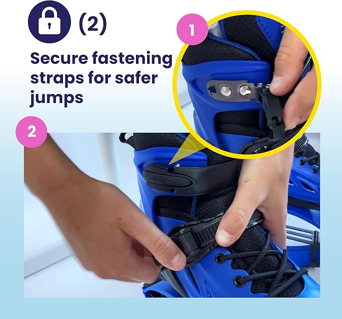 New Bounce Jumping Shoes for Kids - Premium Moon Boots - Durable Kangaroo Jumpers - Strong, Safe and Adjustable Fit, Perfect for Exercise and Fun - New & Improved Edition (Large, Blue)
