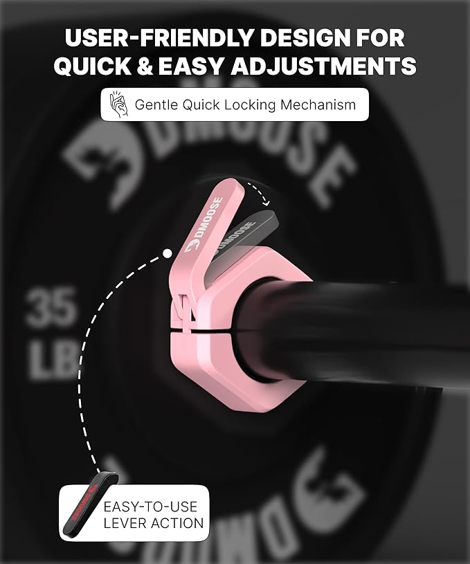 DMoose Fitness Barbell Clips 2 Inch (Pair) - Quick Release Olympic Barbell Clamps & Collars with Anti Slip TPR Grip for Secure Weightlifting and Powerlifting - Weight Clips for Bars at Home or Gym