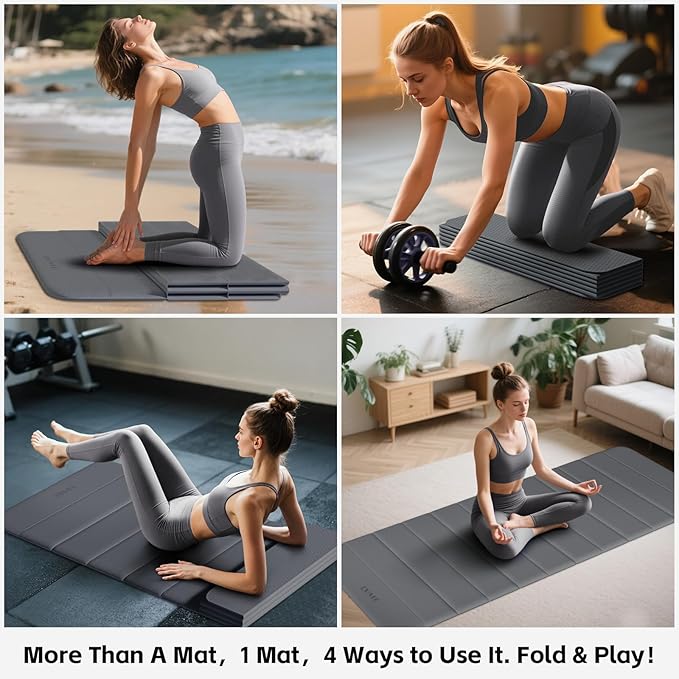 Extra Thick Foldable Yoga Mat (10mm), SGS Certified TPE, Non-Slip & No Smell, 12-Fold Design for Ultra Portability And Easy Storage | for Yoga, Gym, Pilates, and Home Workouts, 76" x 26"