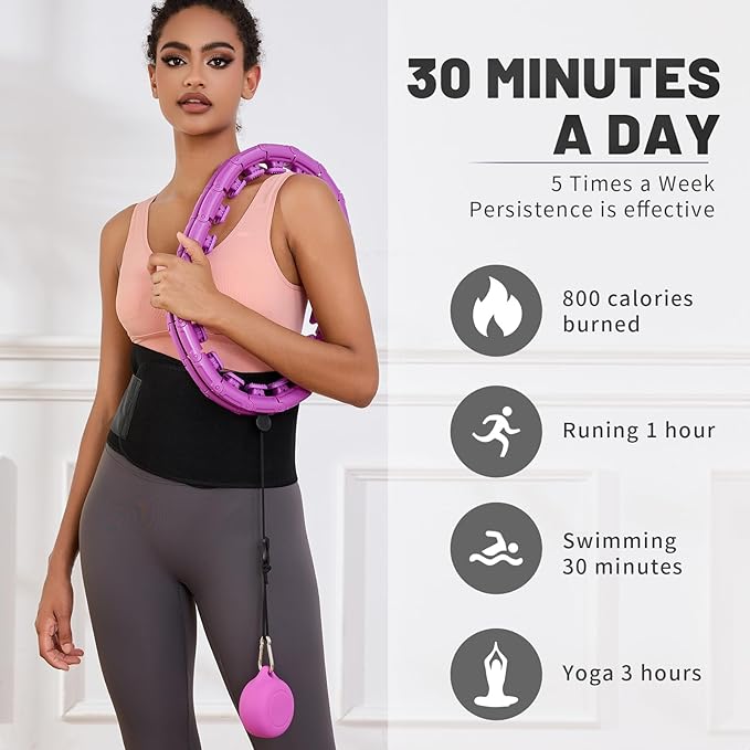 Weighted Fit Hoop Plus Size with Extra Sweat Belt for Adult Weight Loss, 32 Detachable Links Smart Fitness Hoop, Fitness and Massage 2 in 1, Great for Adults and Beginners