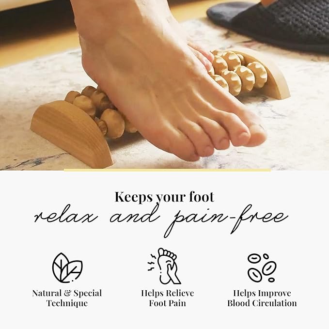 tuuli Wooden Foot Massager, Grooved Muscle Roller, Helps Ease Muscle Tension and Improve Blood Circulation, Natural Wood Therapy Massage Tools for Feet (M)