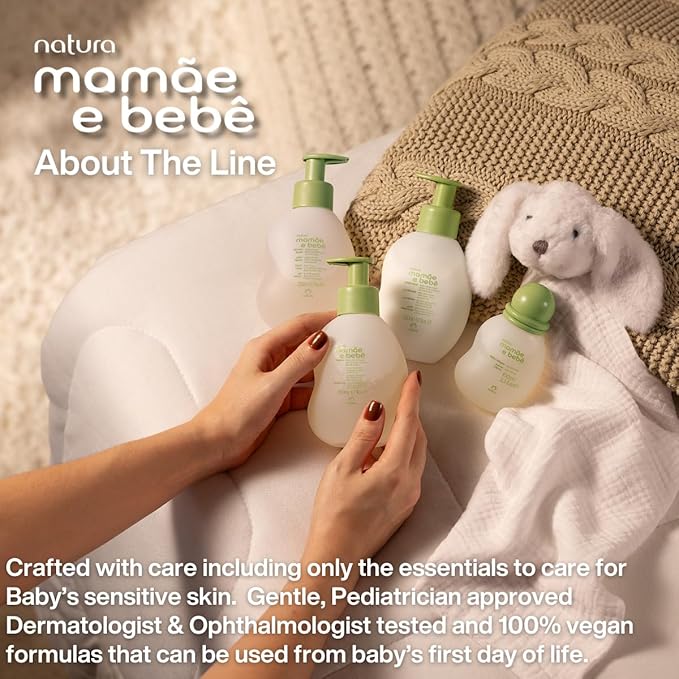 natura - Mamãe e Bebê Baby Massage Oil - 100% Vegan - Safe & Gentle Lightweight Formula - 99% Natural Origin - All Skin Types - Cruelty Free - Brazilian Beauty - Baby Essentials - 3.38 fl oz (100ml)