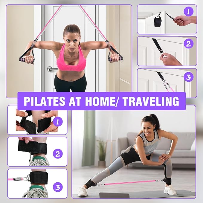 Pilates Bar Kit with Resistance Bands,Pilates Bar with Stackable Bands Workout Equipment for Legs,Hip,Waist and Arm,Exercise Fitness Equipment for Women & Men Home Gym Yoga Pilates