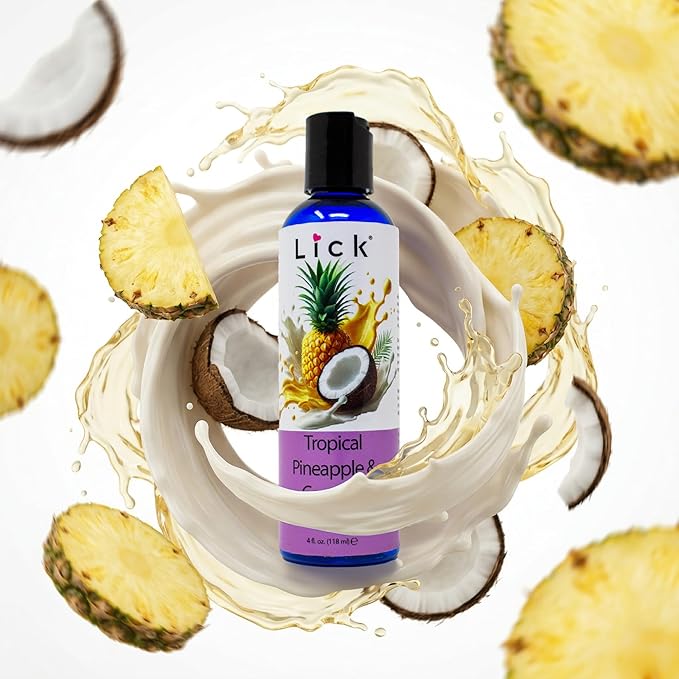 Lick Tropical Coconut and Pineapple Massage Oil – Island-Inspired Edible Massage Oil with Almond Oil & Vitamin E, Smooth Glide for Couples Massage Escapes, 4 oz