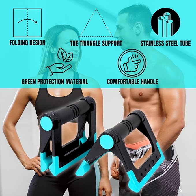 NuFit Portable Pushup Handles for Travel | Travel Push Up Bars for Hotel, Home Floor, and Gym Workouts, Ergonomic & Foldable Non-Slip Fitness Structure that Prevents Wrist & Elbow Strain