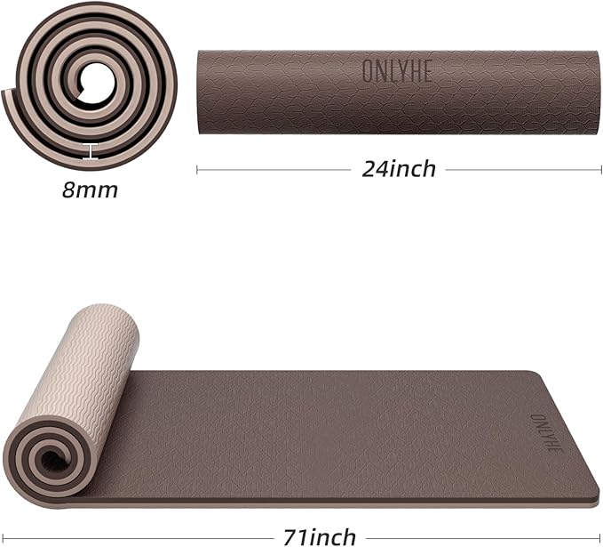 Yoga Mat Thick（8mm）Exercise Mat Non Slip Anti-tear,Pilates Mat for Men and Women,Workout Mats for Home,Barefoot Workouts and Floor Exercise,with Carrier Strap(71"x 24" ) (Light coffee + apricot)