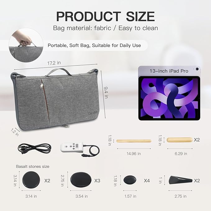 Massage Stones Set with Warmer Kit Hot Rocks Bamboo for Massage Hot Stones Massage Warmer Kit with Temperature Control and Carry Bag for Home Use (11 Stones and 3 Sticks) Suitable for Gifting