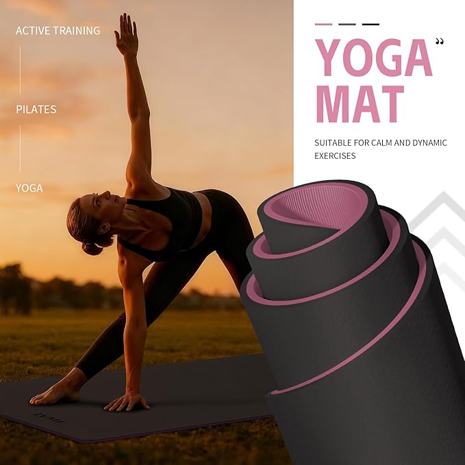 Yoga Mat Non Slip, Anti-Tear 1/4 Thick TPE Yoga Mats for Women and Men, 72"x24" Exercise & Fitness Mat with Carrying Strap, Workout Mats for Yoga, Pilates and Floor Exercise