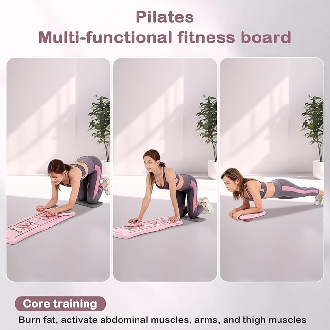 6-in-1 Foldable Pilates Board Reformer Kit, Portable Home Gym Equipment with Resistance Bands, Ab Board, Smart Timer & Phone Holder, Full Body Workout for Women